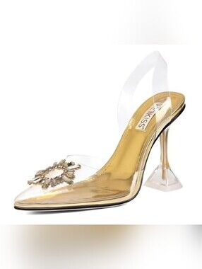 WETKISS Cinderella Crystal Clear Pumps Gold Rhinestone Heels Size 7.5 NIB